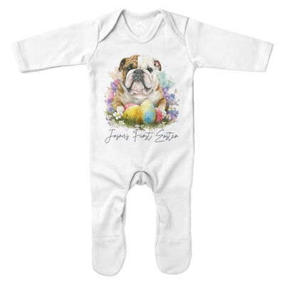Personalisierter 1. Ostern Strampler Erste Englische Bulldogge Baby Custom Sunday