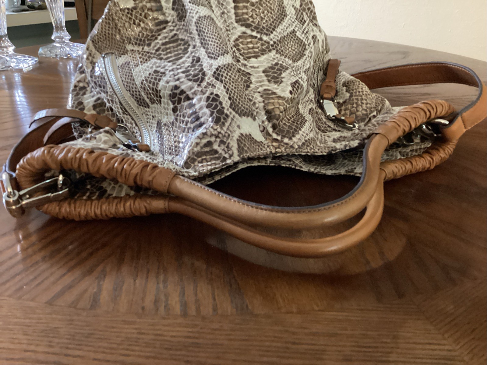B. Makowsky Snake Python Print Leather Handbag To… - image 3