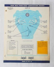 1952 -1953  FORD  PURE OIL COMPANY LUBRICATION CHART ORIGINAL