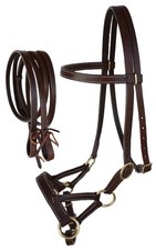 Challenger USA Horse Western Leather Tack Bitless Sidepull Bridle Rein BRN