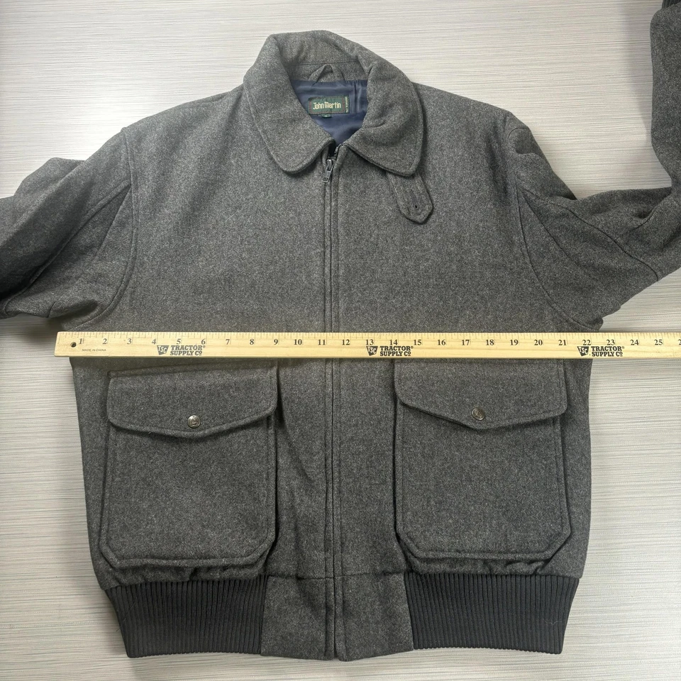 John Martin Jacket Mens Medium Gray Wool Blend Bomber Zip Front Flap Pockets - Image 3 of 4