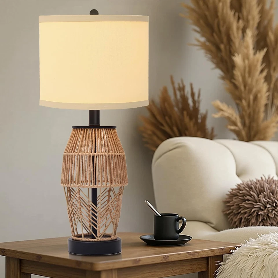 Juego de 2 Lámparas Boho 21" para Dormitorio Granja Lámparas de Mesa para Salón Rata... Foto 2 de 4