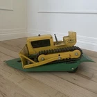 Vintage Tonka Bulldozer & Lowboy Tilt Trailer 1960's Yellow Blade