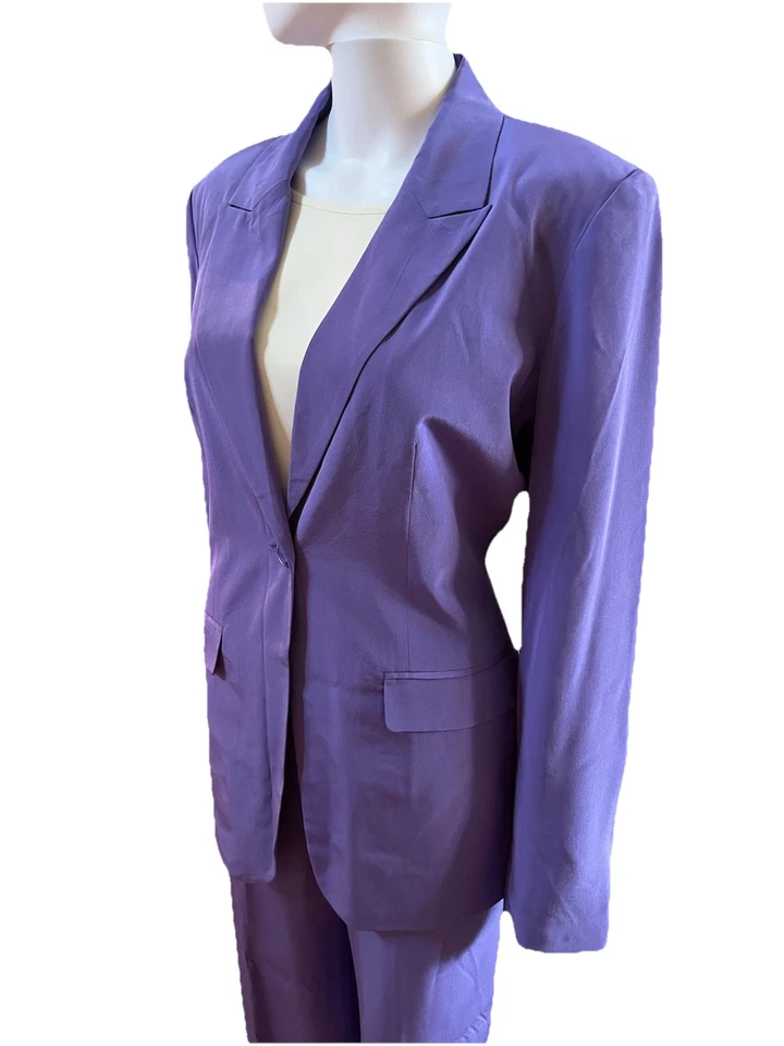 Traje pantalón mujer ADOLFO talla 12 púrpura/violeta 100 % seda vintage años 80’s diseñador Foto 3 de 4