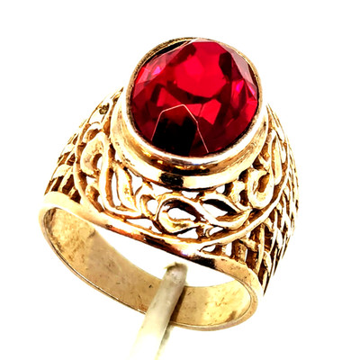 Vintage Soviet RING Silver 875 stamp Star USSR with Large Ruby -8US (18.5mm)| #8