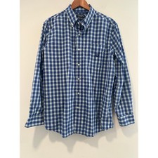 Chaps Button Down Casual Dress Shirt Blue Green Plaid Size Large JL