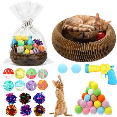 Zopeal 64 Pcs Easter Cat Toy Gift Set Magic Scratcher Board Ball colorful