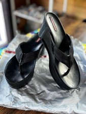 Vintage PRADA Vernice Ribbon Black Platform Wedge Sandals Women s Size 40.5 Made