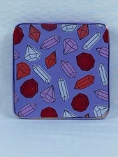 IQ Accessories Trinket Dish Ceramic Lavender w Red, Pink & White Gemstones 3” Sq