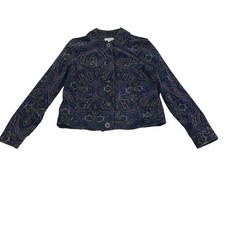Charter Club Petite Jacket P/P Paisley Print Button Up Cotton Purple Green