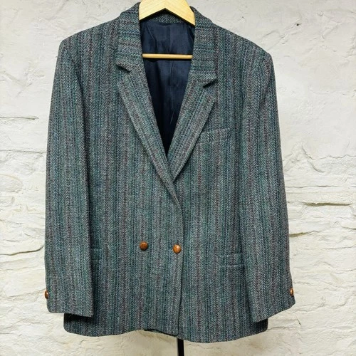 Talbots Harris Tweed Herringbone Jacket Wool Blazer Sport Coat Multicolor Stripe