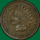 1901 Indian Head Cent Extremely Fine XF Coin, Slightly Bent #41174