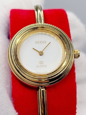 Swiss [N. Mint] GUCCI 1100L Change Bezel White Gold Dial Quartz Women s Watch 