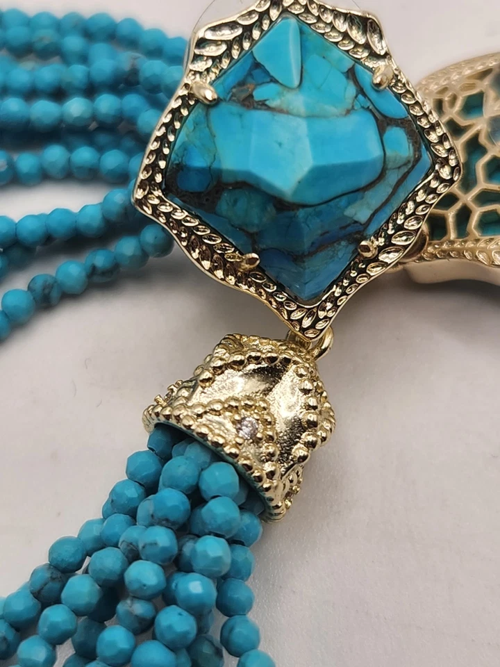 Kendra Scott Misha Bronze Veined Turquoise Beaded Tassel Fringe Earrings - Image 4 of 4