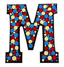 Dot Painted Wood Letter-M, Red, YELLOW, Blue