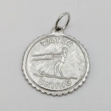 Vintage 60s Elco Sterling Silver Water Skiing Sport Scallop Charm Round Pendant 
