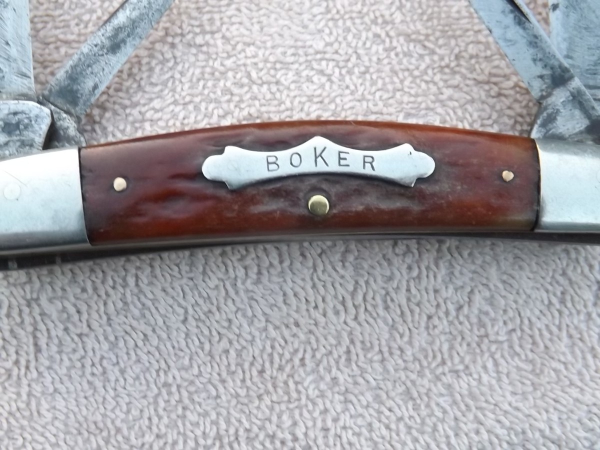 【未使用】Cardinal ストロベリーバスケット バターナイフ4本アンティーク Vintage BOKER USA 5974 Tree Brand Large Congress Pocket Knife