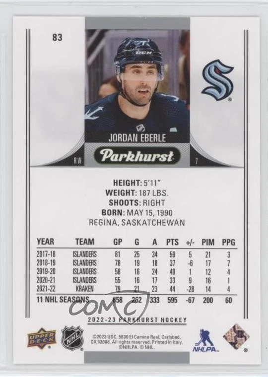 2022-23 Upper Deck Parkhurst Gold Foil Jordan Eberle #83 - Image 2 of 2