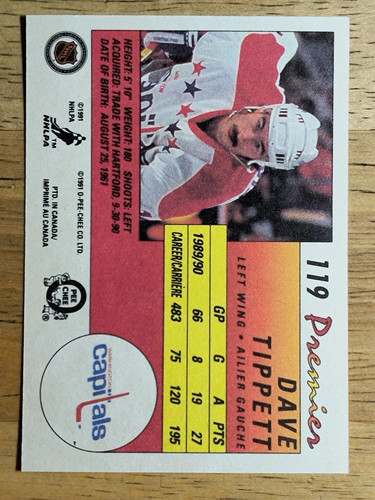 1990-91 OPC Premier #119 Dave Tippett - Picture 2 of 2