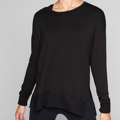 Athleta Long Sleeve Cotton Blend Pullover Sweatshirt Black Small