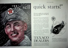 Original 1938 Vintage Print Ad: Quick Start with Texaco Dealers #Men with Smile