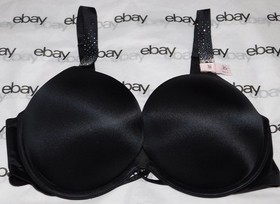 NEW Victoria's Secret Bombshell Plunge Bra Black Satin 36C & Thong Set Large VS