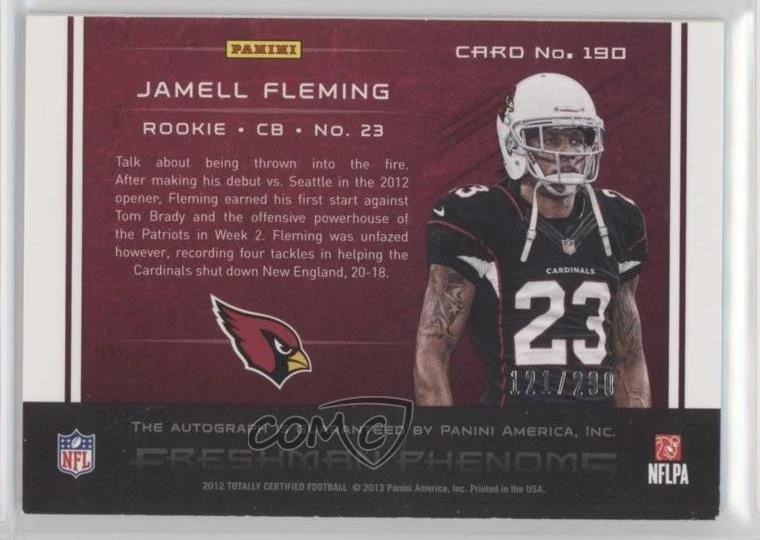 2012 Totally Certified Platinum Red /290 Jamell Fleming #190 Rookie Auto RC - Image 2 of 2