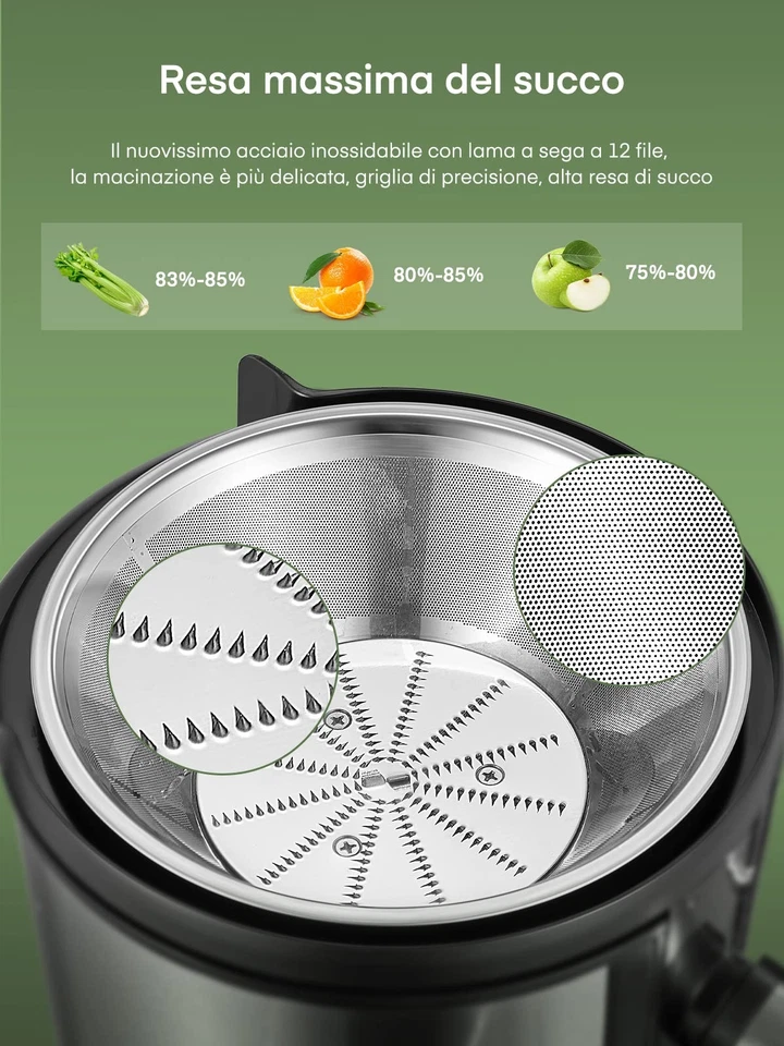 Juilist Centrifuga Frutta e Verdura 800W Estrattore Frutta e Verdura con 75 MM - Immagine 4 di 4