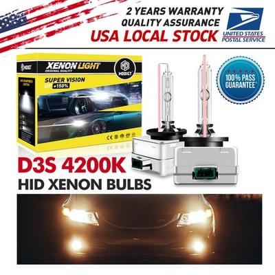 Pair HID Xenon Bulbs D3S-4200K Replace Headlight Bulbs High Low Beam warm-white