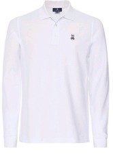 Psycho Bunny Men's White Classic Bunny Logo Long Sleeve Pique Polo Size 5 Medium