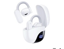 White Wireless Bluetooth Ear-hook Earbuds with Charging Case LED Display