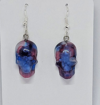Totenkopf Ohrhänger marmoriert rot blau Resin Gothic Baumeln Edelstahl Geschenk