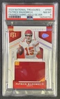 PATRICK MAHOMES II PSA 8 2024 NATIONAL TREASURES FRAMED FABRIC PATCH SILVER /25