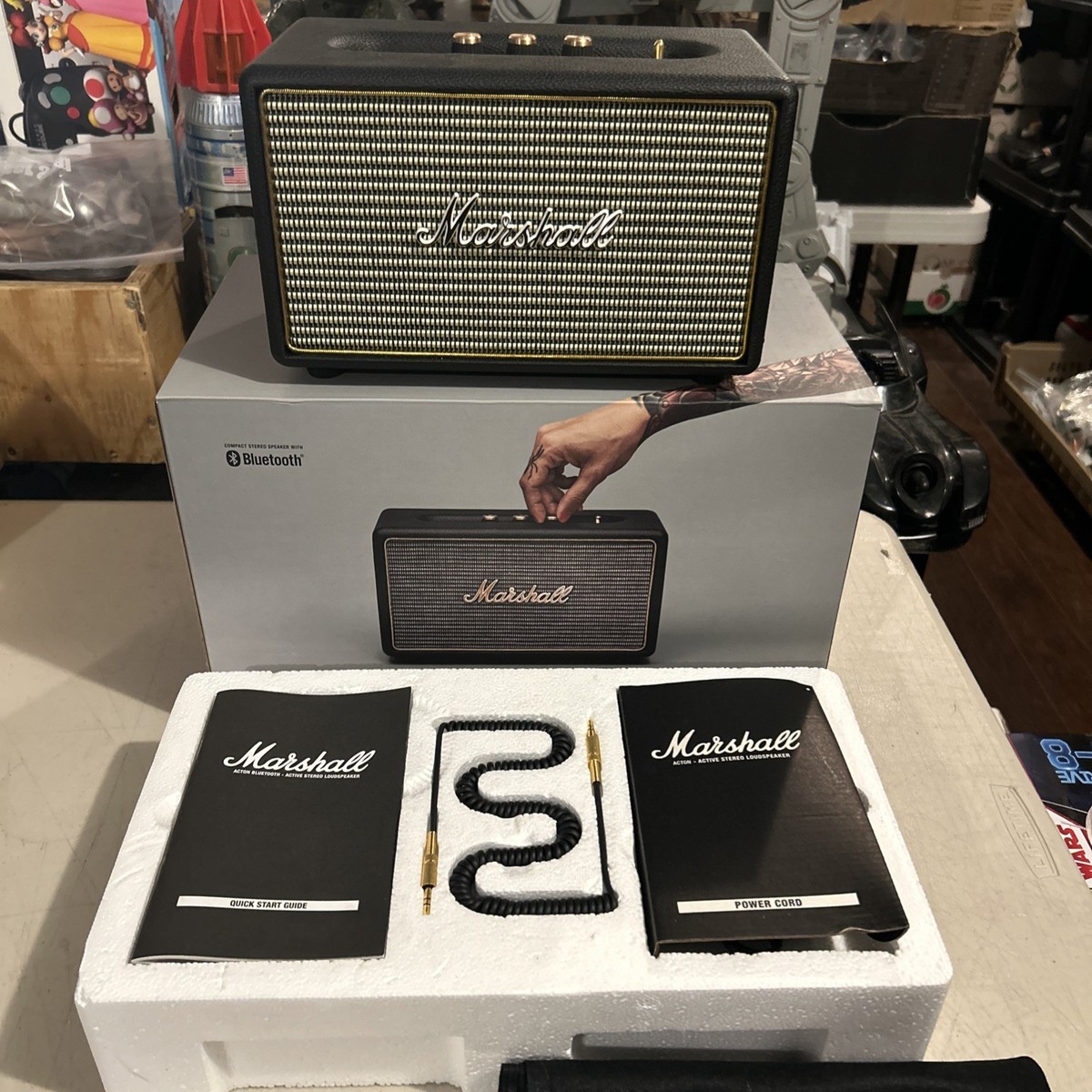 Marshall Action Wireless Black Bluetooth Speaker w/Power Cord