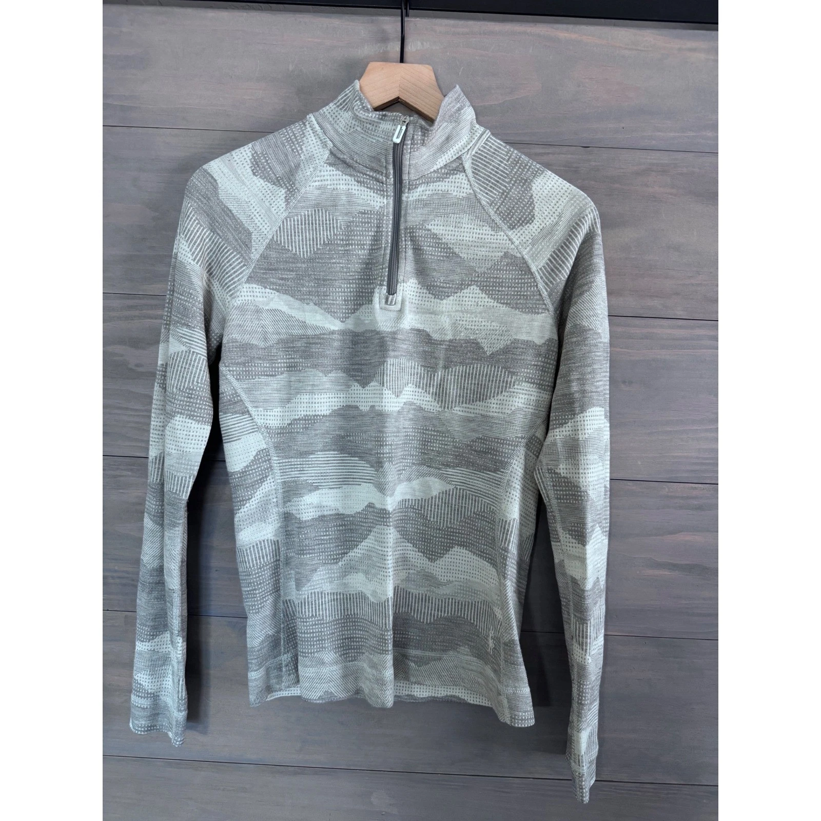 Smartwool Merino 250 Womens Large Grey Mountain Jacquard 1/4 Zip Base Layer Top