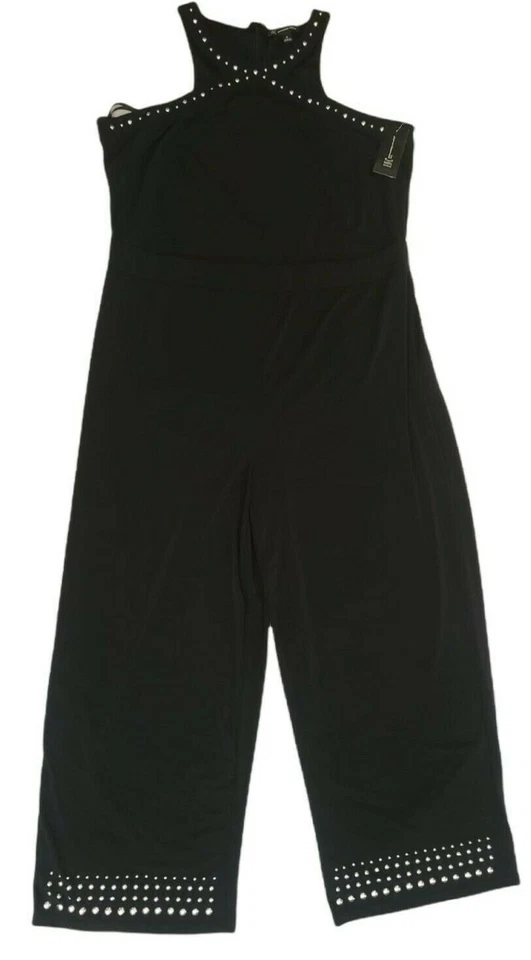 Mono para mujer INC Concepts negro con tachuelas halter pierna ancha talla grande precio de venta sugerido por el fabricante 129 USD Foto 2 de 4
