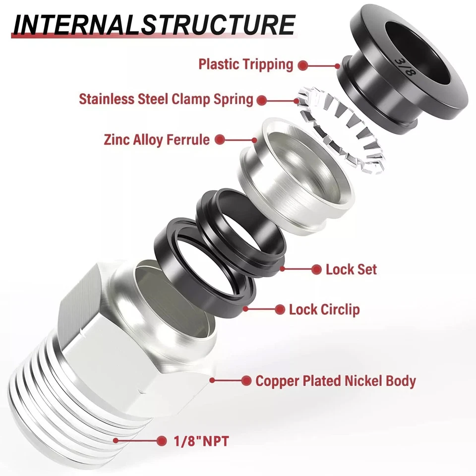 Accesorios de manguera de empuje para conectar tubo recto de 3/8" OD a rosca macho NPT de 1/8" 5 piezas Foto 4 de 4