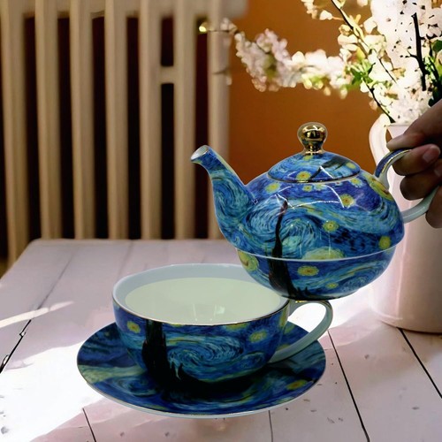 Gorgeous Vintage Tea for One Set - 13 OZ Teapot & Floral Cup in Starry Sky - Picture 7 of 9