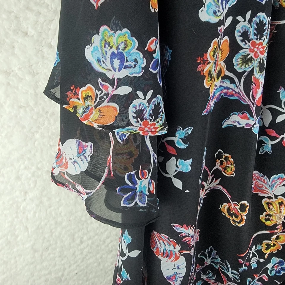 Relativity Top Womens 2X Floral Print Sheer Bell Sleeves Blouse Flowy Peasant - Image 4 of 4