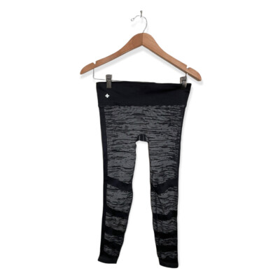 Nux Athletic Tights Pants Womens Size Small Skinny Stretch Static Stripe Black