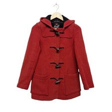 Gloverall Bright Red Hooded Wool Duffle Coat Size Uk 10 Pockets