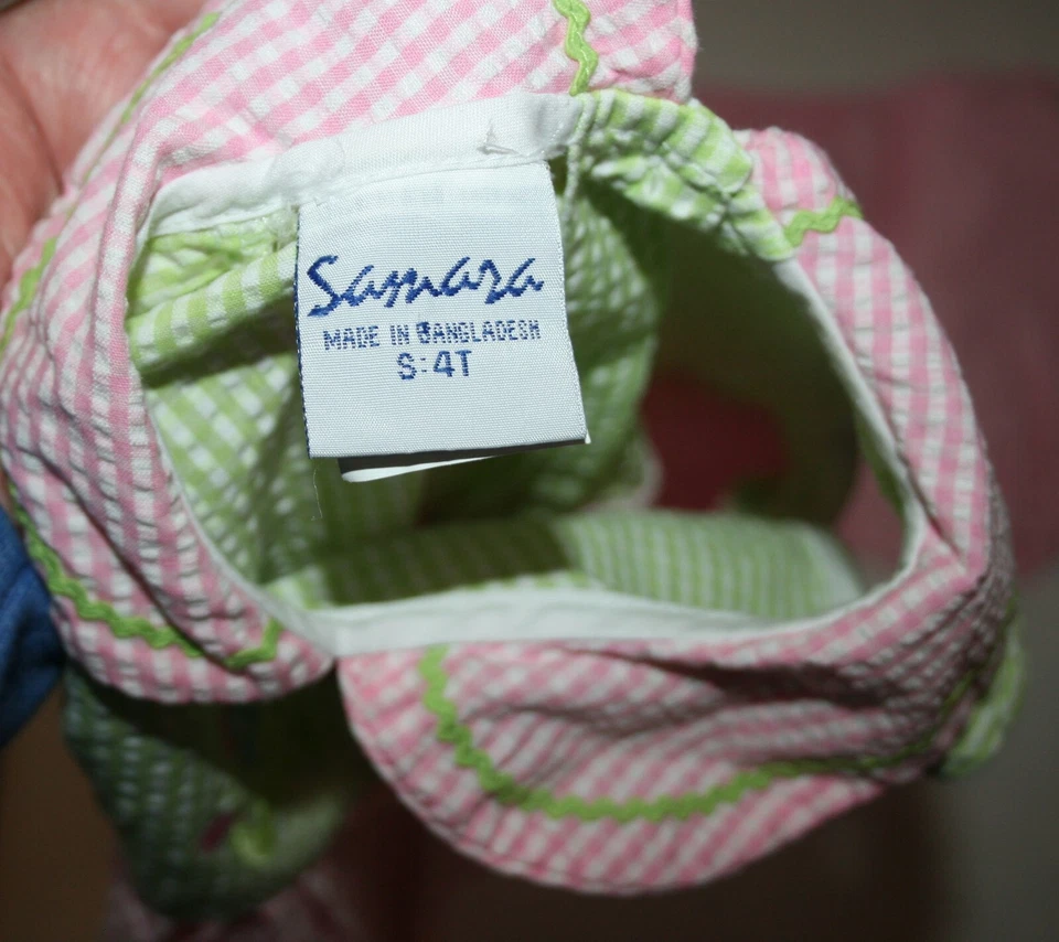 Conjunto de Vestido y Florero Samara Usado 4T Niñas Rosa Verde Searsucker Conjunto de Verano Foto 3 de 3