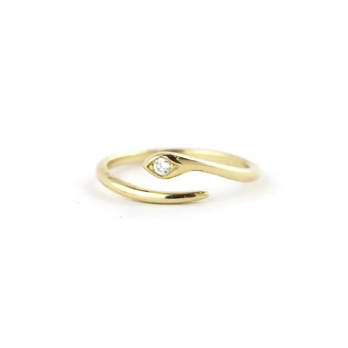 14K Yellow Gold Diamond Eye Snake Ring Dainty Minimalist Jewelry