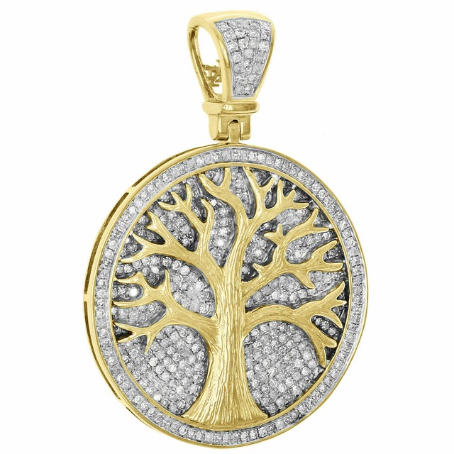 2Ct Round Diamond Tree of Life Medallion Pendant 1.80" Pave 14K Yellow