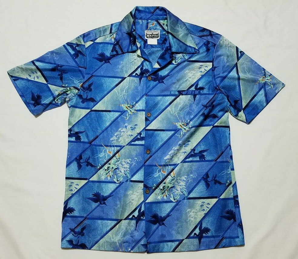 Vintage NAPILI Hawaiian Shirt Mens MEDIUM Blue DRAGONS Vintage NAPILI Hawaiian Shirt Mens MEDIUM Blue DRAGONS