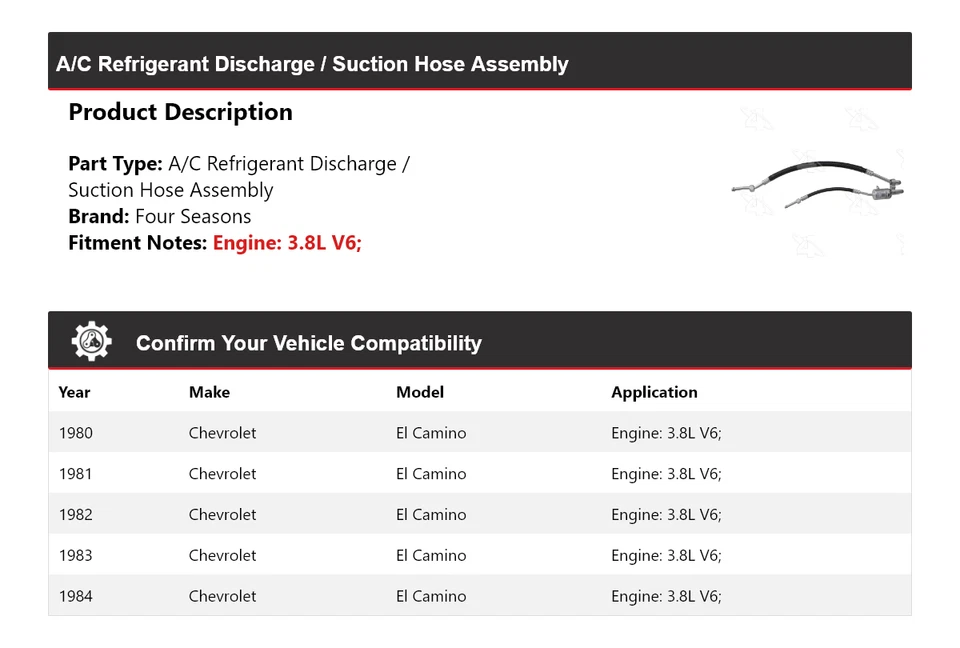 For 1980-84 Chevrolet El Camino Discharge Suction Line Hose Assy 4 Seasons - Image 2 of 4