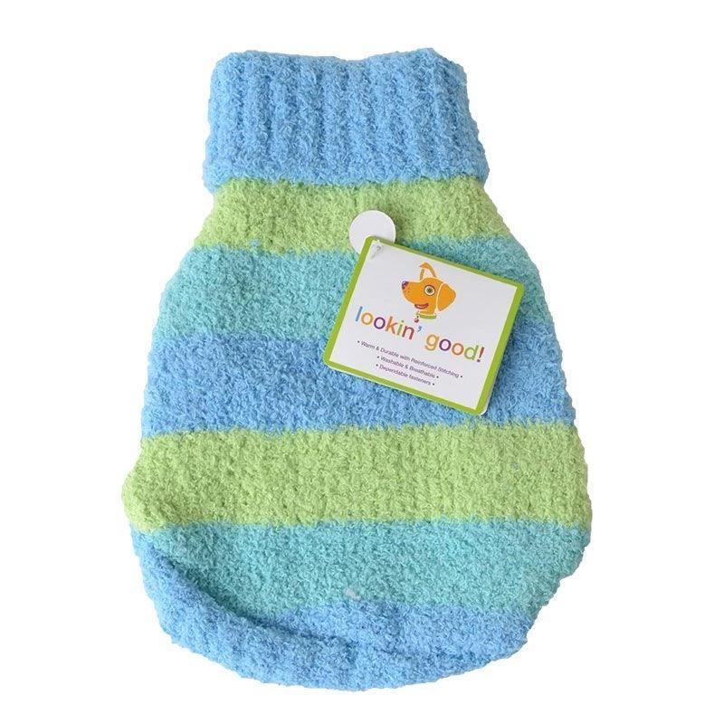 LOOKIN GOOD PET FASHION STRIPED BLUE STRIPED SWEATER SIZE XS S & L NWT - Image 2 of 2