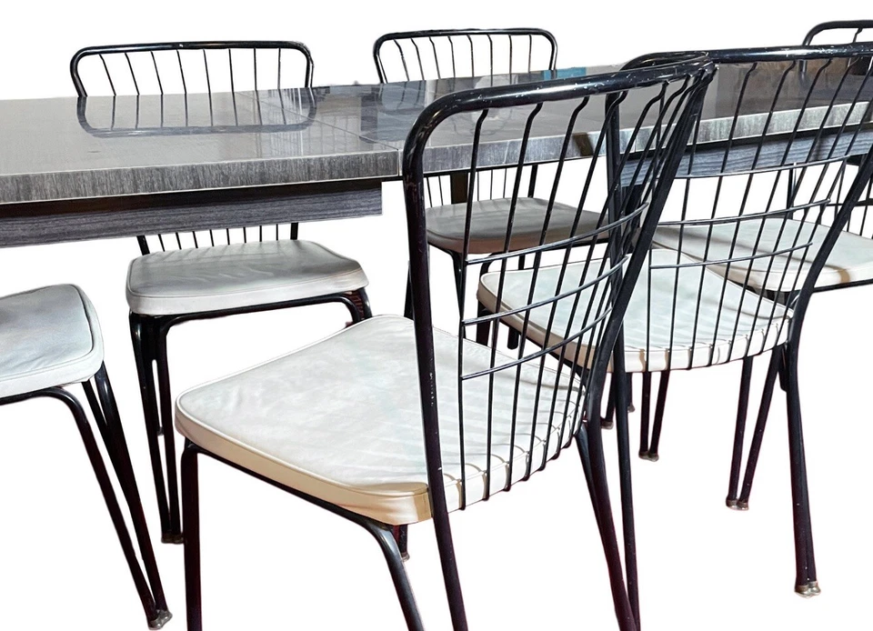 Juego de comedor vintage MCM hojas expandibles con 6 sillas con tapicería original Foto 3 de 4