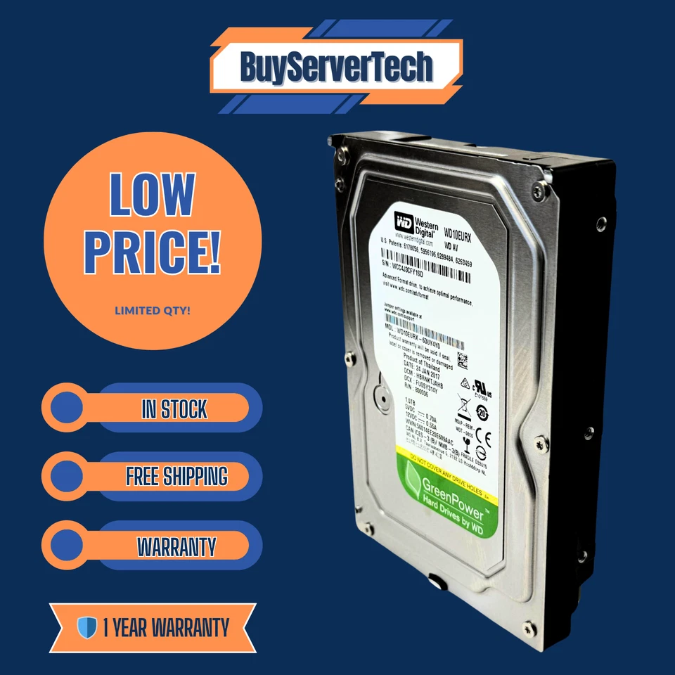 WD10EURX 1TB 5400RPM 64MB 3.5" SATA HDD | Western Digital AV-GP | CCTV DVR PC - Image 3 of 4