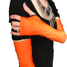 Long Fingerless Gloves Orange Cosplay Costume Arm Sleeves Warmers Stretchy Shiny
